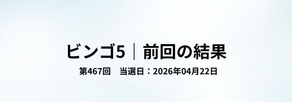 ビンゴ5第467回(2026年04月22日)の当選結果をまとめた見出し画像。