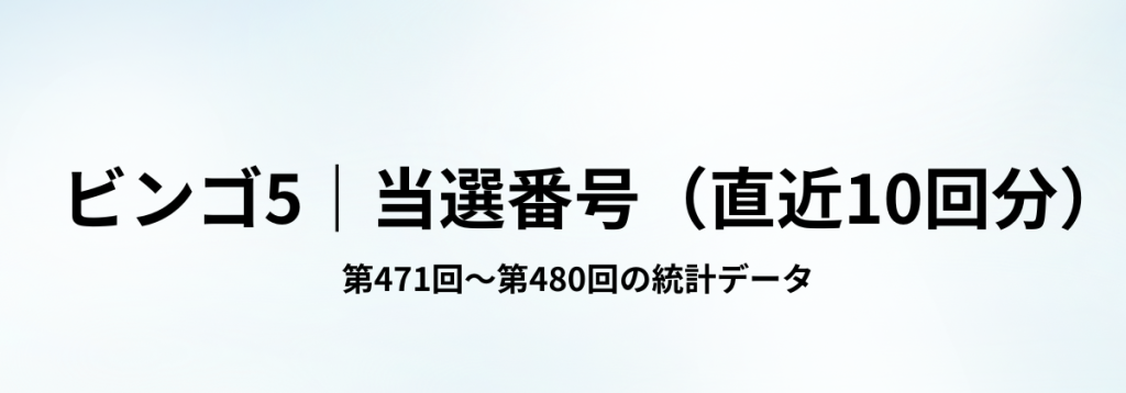 ビンゴ5の直近10回(第471回〜480回)の当選番号一覧をまとめた見出し画像。