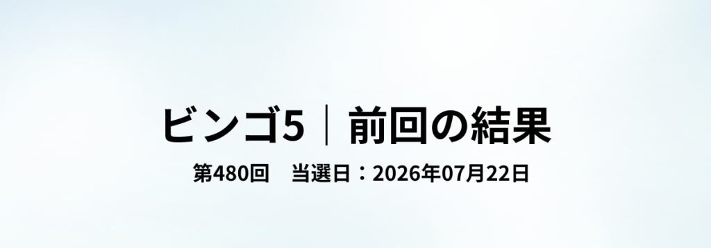ビンゴ5第480回(2026年07月22日)の当選結果をまとめた見出し画像。