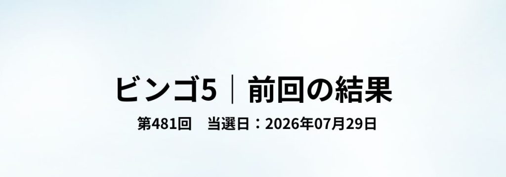 ビンゴ5第481回(2026年07月29日)の当選結果をまとめた見出し画像。