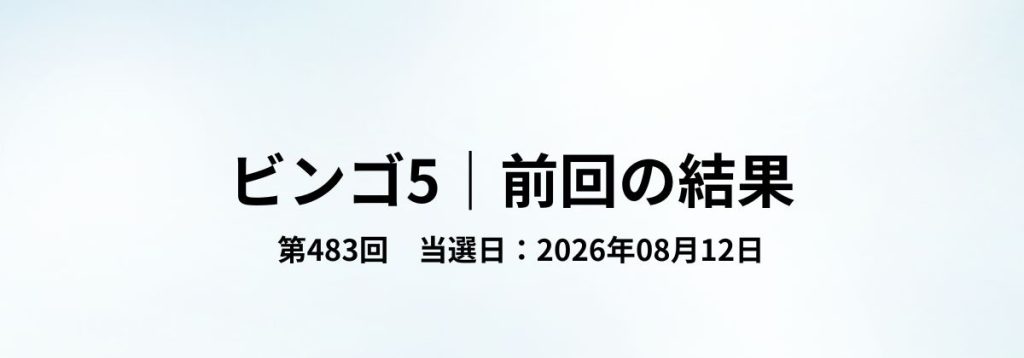 ビンゴ5第483回(2026年08月12日)の当選結果をまとめた見出し画像。