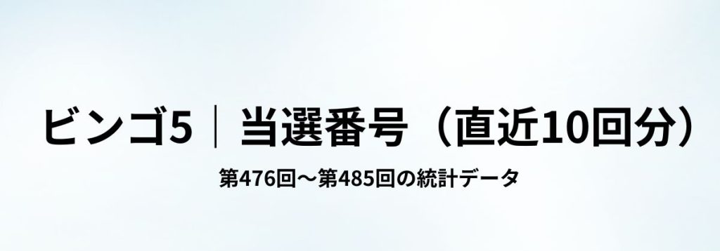 ビンゴ5の直近10回(第476回〜485回)の当選番号一覧をまとめた見出し画像。