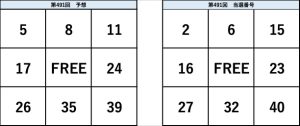 ビンゴ5第491回の予想数字と当選番号の比較表。予想と結果の一致部分が視覚的に確認できる図。